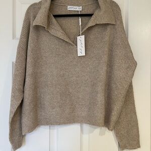 Petal and Pup Beige V-Neck Sweater